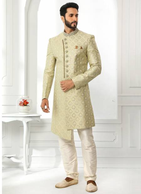 Green Colour Designer Wedding Wear Art Silk Sherwani Collection 1766